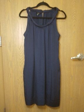 Talbots Petite Navy Sleeveless Midi Shift Dress